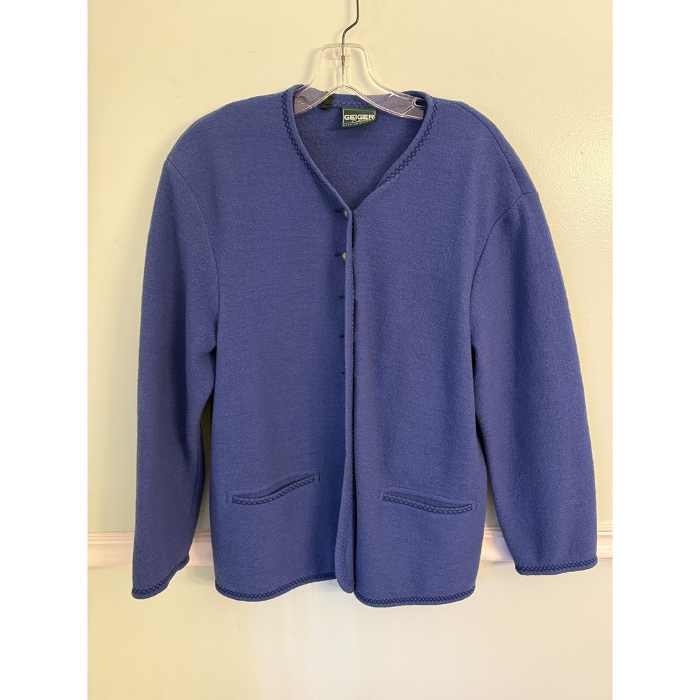 Geiger Blue 100% Boiled Wool Jacket Open Front‎ Women's 40